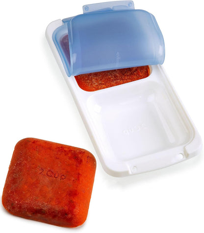 PrepWorks Dishwasher Safe Half Cup, 6-Serving Leftover Soup & Food Storage Freezer Pod Tray with Silicone Lid, Blue/White