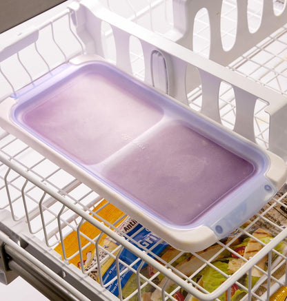 PrepWorks Dishwasher Safe Half Cup, 6-Serving Leftover Soup & Food Storage Freezer Pod Tray with Silicone Lid, Blue/White