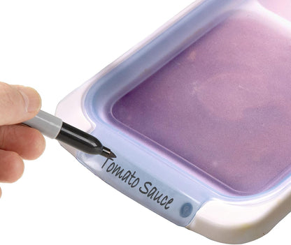 PrepWorks Dishwasher Safe Half Cup, 6-Serving Leftover Soup & Food Storage Freezer Pod Tray with Silicone Lid, Blue/White