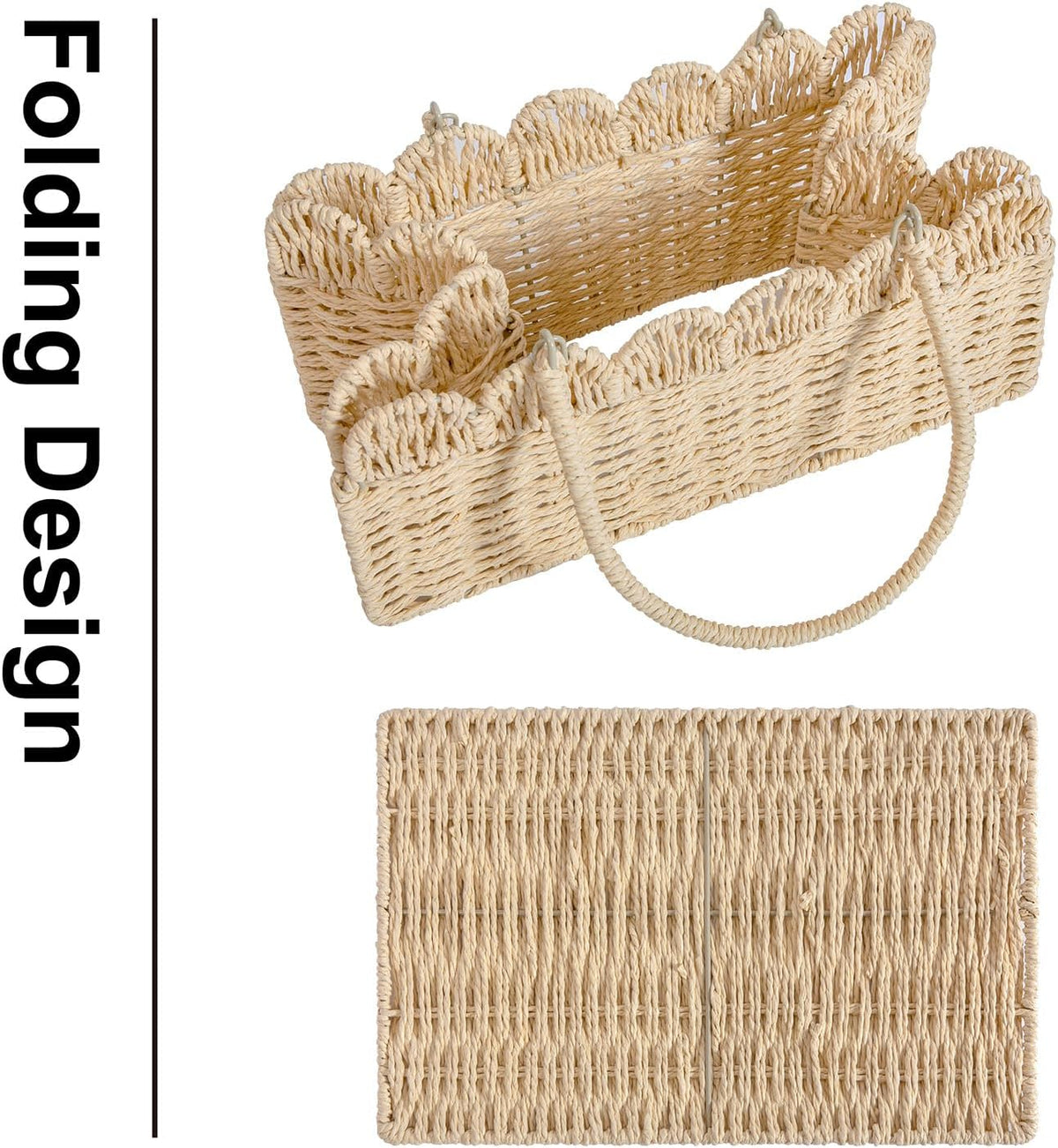 Large Baby Diaper Caddy, Brown Paper Rope Storage Basket with Handles, Portable Nursery Organizer with Removable Divider for Diapers, Wipes, Baby Essentials (Nature)