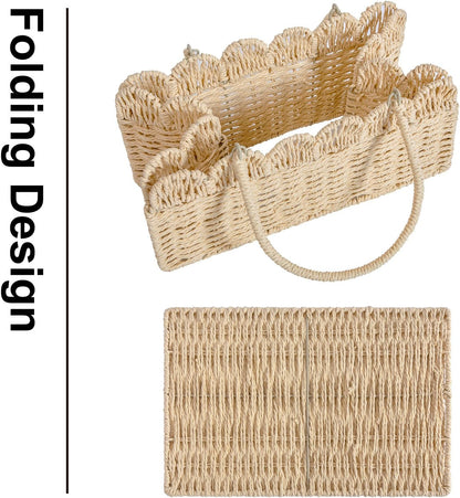 Large Baby Diaper Caddy, Brown Paper Rope Storage Basket with Handles, Portable Nursery Organizer with Removable Divider for Diapers, Wipes, Baby Essentials (Nature)