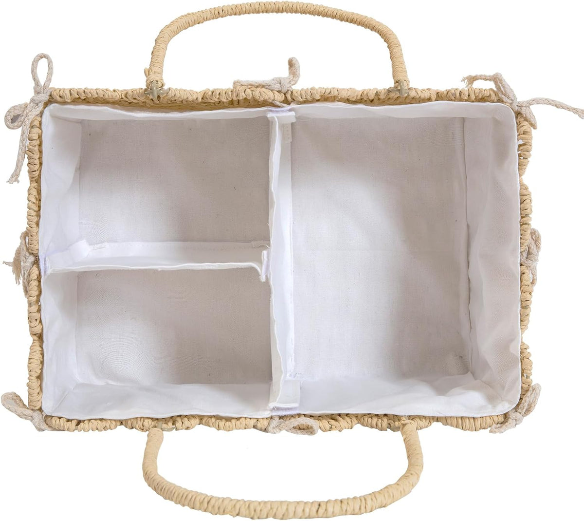 Large Baby Diaper Caddy, Brown Paper Rope Storage Basket with Handles, Portable Nursery Organizer with Removable Divider for Diapers, Wipes, Baby Essentials (Nature)