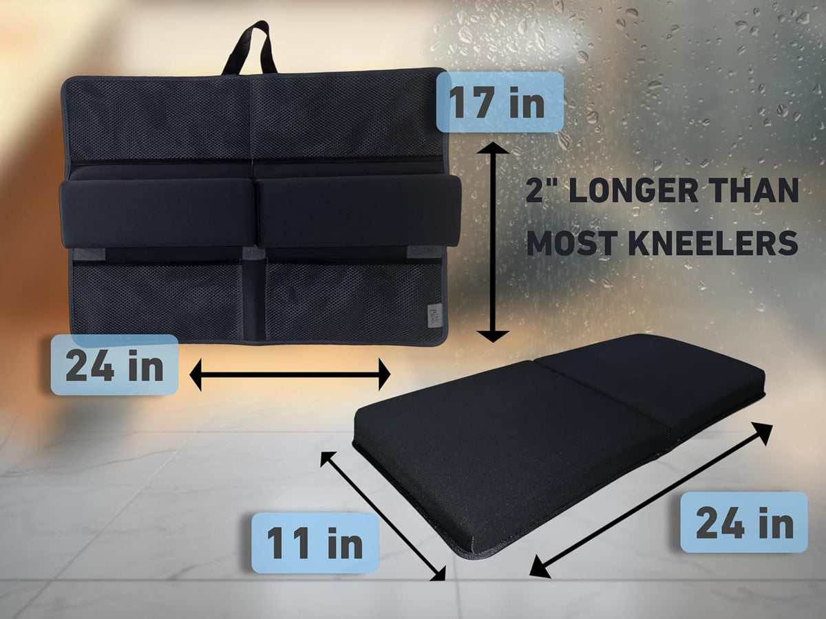 NEW Luxury Bath Kneeling Pad and Elbow Rest Set - THICK SOFT Bath Kneeler Pad and Bath Toys Organizer with Pockets - Supports Knees and Elbows - Bath Kneeling Pad for Baby Bathtime - Dark Grey