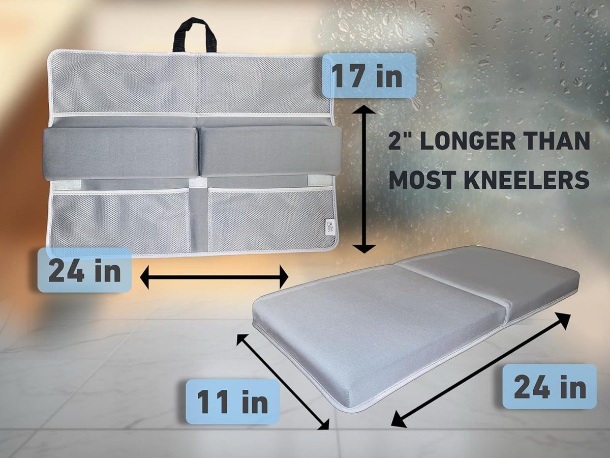 NEW Luxury Bath Kneeling Pad and Elbow Rest Set - THICK SOFT Bath Kneeler Pad and Bath Toys Organizer with Pockets - Supports Knees and Elbows - Bath Kneeling Pad for Baby Bathtime - Dark Grey