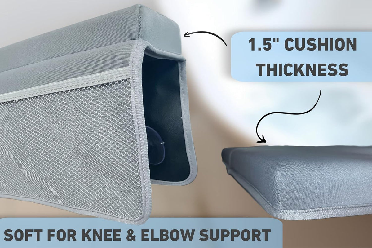 NEW Luxury Bath Kneeling Pad and Elbow Rest Set - THICK SOFT Bath Kneeler Pad and Bath Toys Organizer with Pockets - Supports Knees and Elbows - Bath Kneeling Pad for Baby Bathtime - Dark Grey