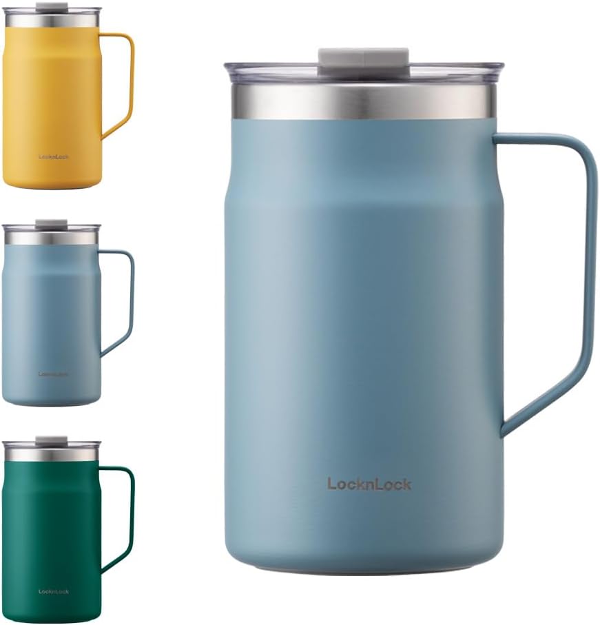 Metro Mug, Premium 18/8 Stainless Steel Metal, Double Wall Insulated, Portable Coffee Cup with Lid and Handle for Hot and Cold Drinks, Blue, 20 oz