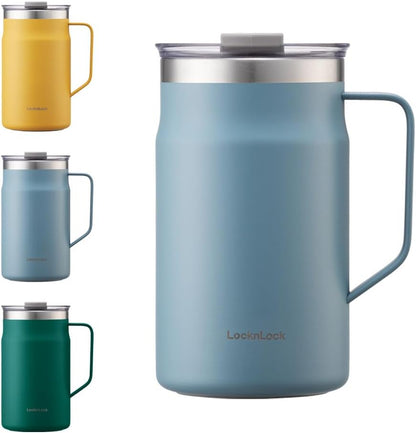 Metro Mug, Premium 18/8 Stainless Steel Metal, Double Wall Insulated, Portable Coffee Cup with Lid and Handle for Hot and Cold Drinks, Blue, 20 oz