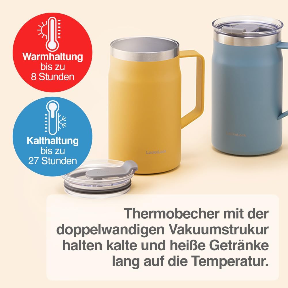 Metro Mug, Premium 18/8 Stainless Steel Metal, Double Wall Insulated, Portable Coffee Cup with Lid and Handle for Hot and Cold Drinks, Blue, 20 oz
