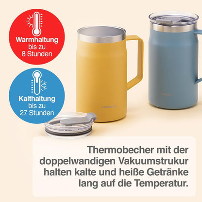 Metro Mug, Premium 18/8 Stainless Steel Metal, Double Wall Insulated, Portable Coffee Cup with Lid and Handle for Hot and Cold Drinks, Blue, 20 oz