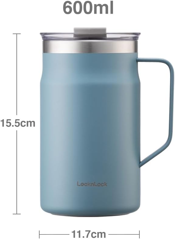Metro Mug, Premium 18/8 Stainless Steel Metal, Double Wall Insulated, Portable Coffee Cup with Lid and Handle for Hot and Cold Drinks, Blue, 20 oz
