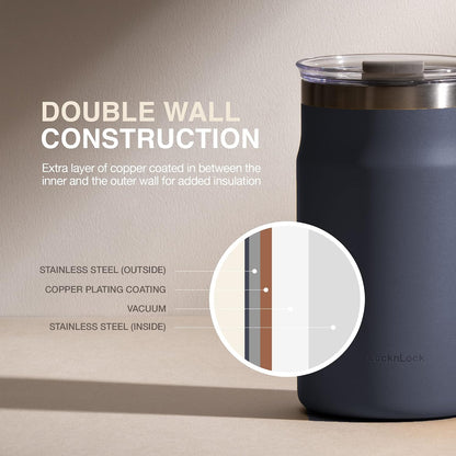 Metro Mug, Premium 18/8 Stainless Steel Metal, Double Wall Insulated, Portable Coffee Cup with Lid and Handle for Hot and Cold Drinks, Blue, 20 oz