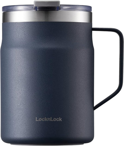 Metro Mug, Premium 18/8 Stainless Steel Metal, Double Wall Insulated, Portable Coffee Cup with Lid and Handle for Hot and Cold Drinks, Blue, 20 oz