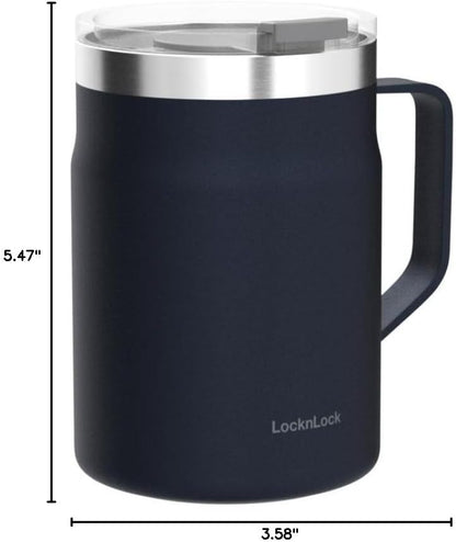 Metro Mug, Premium 18/8 Stainless Steel Metal, Double Wall Insulated, Portable Coffee Cup with Lid and Handle for Hot and Cold Drinks, Blue, 20 oz