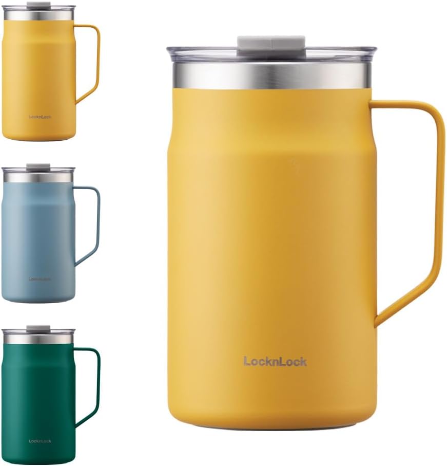 Metro Mug, Premium 18/8 Stainless Steel Metal, Double Wall Insulated, Portable Coffee Cup with Lid and Handle for Hot and Cold Drinks, Blue, 20 oz