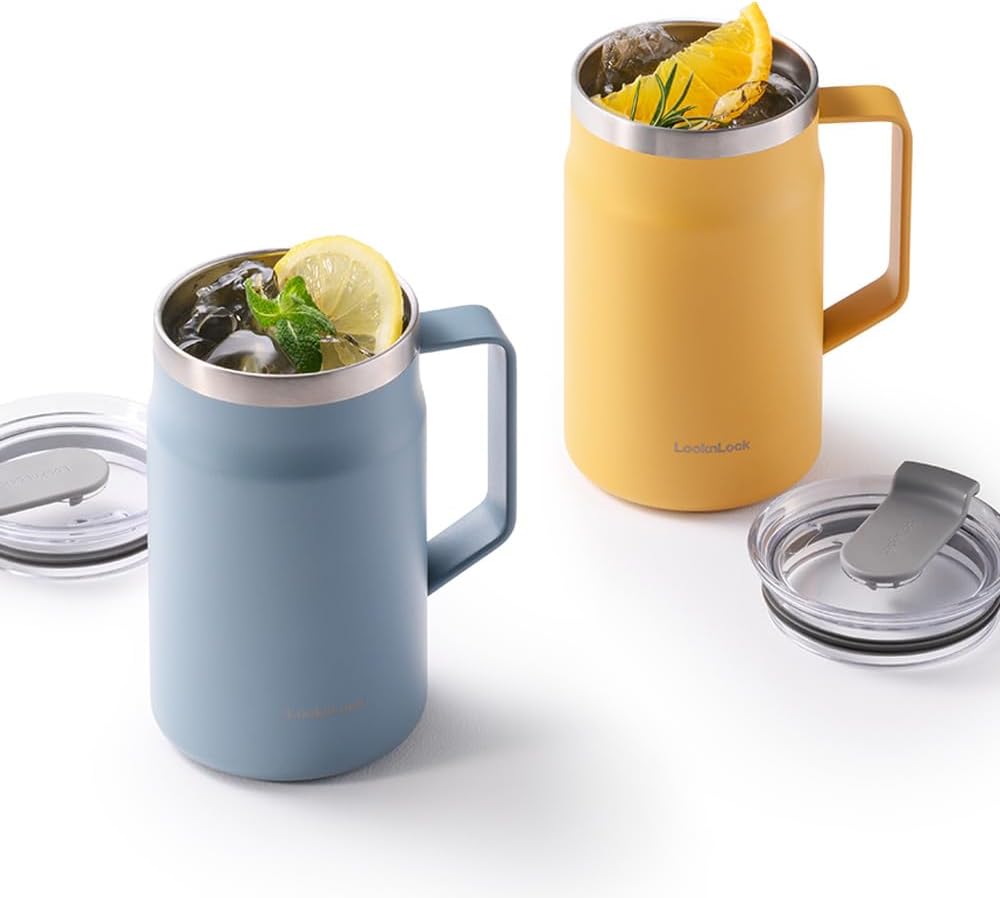 Metro Mug, Premium 18/8 Stainless Steel Metal, Double Wall Insulated, Portable Coffee Cup with Lid and Handle for Hot and Cold Drinks, Blue, 20 oz