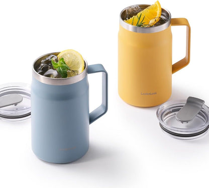 Metro Mug, Premium 18/8 Stainless Steel Metal, Double Wall Insulated, Portable Coffee Cup with Lid and Handle for Hot and Cold Drinks, Blue, 20 oz