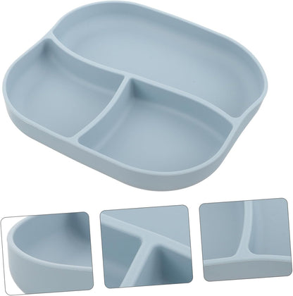 Silicone Elderly Food Plate with Suction Cup Non Slip Multi Compartment Divided Feeding Dish for Patients and Seniors Self Feeding Adaptive Dinnerware Light Blue