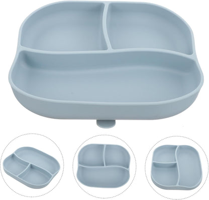 Silicone Elderly Food Plate with Suction Cup Non Slip Multi Compartment Divided Feeding Dish for Patients and Seniors Self Feeding Adaptive Dinnerware Light Blue