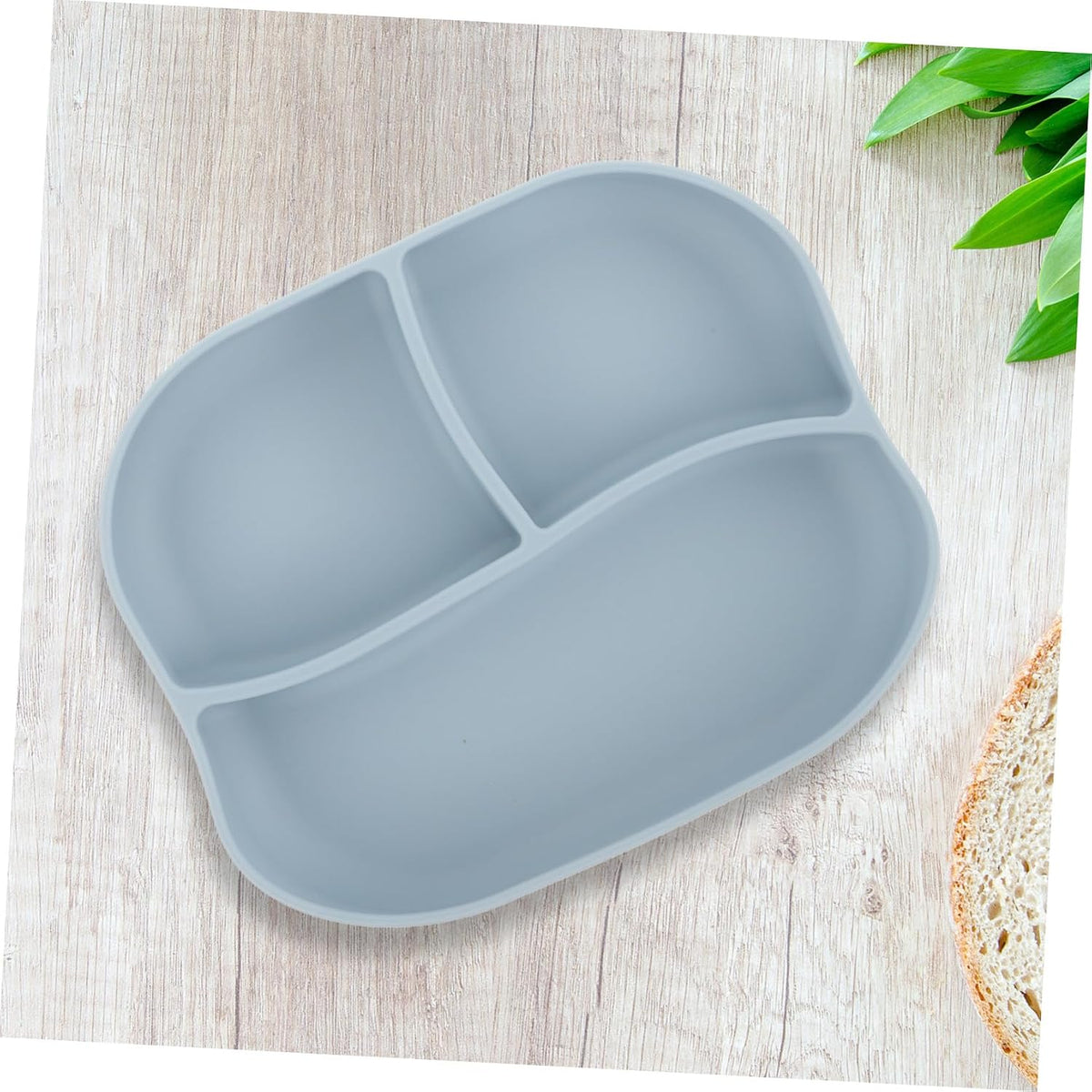 Silicone Elderly Food Plate with Suction Cup Non Slip Multi Compartment Divided Feeding Dish for Patients and Seniors Self Feeding Adaptive Dinnerware Light Blue