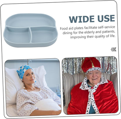 Silicone Elderly Food Plate with Suction Cup Non Slip Multi Compartment Divided Feeding Dish for Patients and Seniors Self Feeding Adaptive Dinnerware Light Blue
