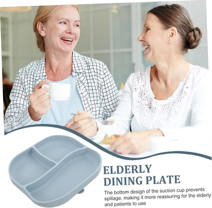 Silicone Elderly Food Plate with Suction Cup Non Slip Multi Compartment Divided Feeding Dish for Patients and Seniors Self Feeding Adaptive Dinnerware Light Blue