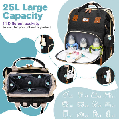 Diaper Bag Backpack with Changing Station, 25L Capacity, Grey