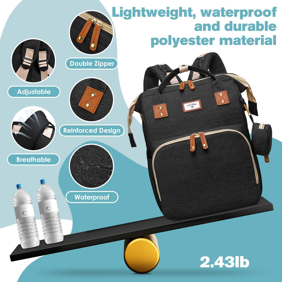 Diaper Bag Backpack with Changing Station, 25L Capacity, Grey