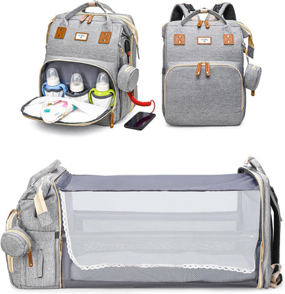 Diaper Bag Backpack with Changing Station, 25L Capacity, Grey