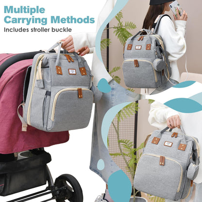 Diaper Bag Backpack with Changing Station, 25L Capacity, Grey