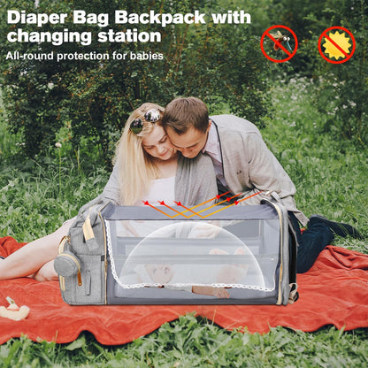 Diaper Bag Backpack with Changing Station, 25L Capacity, Grey