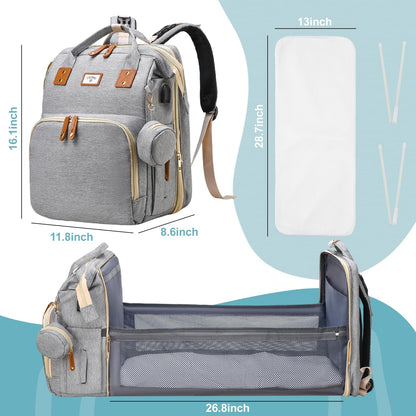 Diaper Bag Backpack with Changing Station, 25L Capacity, Grey