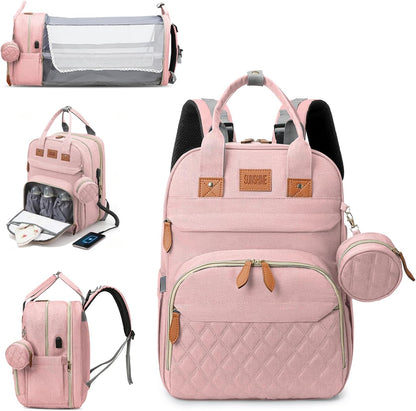 Diaper Bag Backpack with Changing Station, 25L Capacity, Grey