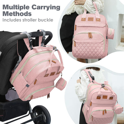 Diaper Bag Backpack with Changing Station, 25L Capacity, Grey