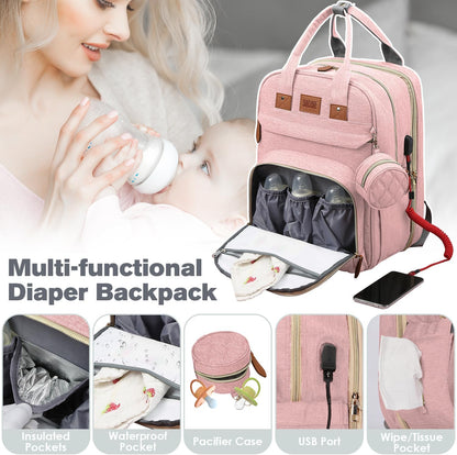 Diaper Bag Backpack with Changing Station, 25L Capacity, Grey