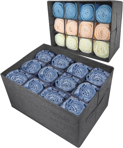 4 Pack 12-Grid Closet Organizers and Storage Bins with Dividers for Clothes