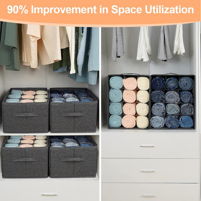 4 Pack 12-Grid Closet Organizers and Storage Bins with Dividers for Clothes