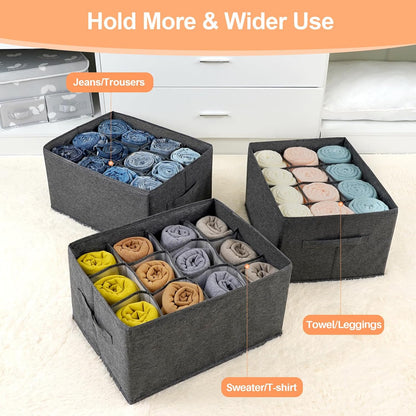 4 Pack 12-Grid Closet Organizers and Storage Bins with Dividers for Clothes
