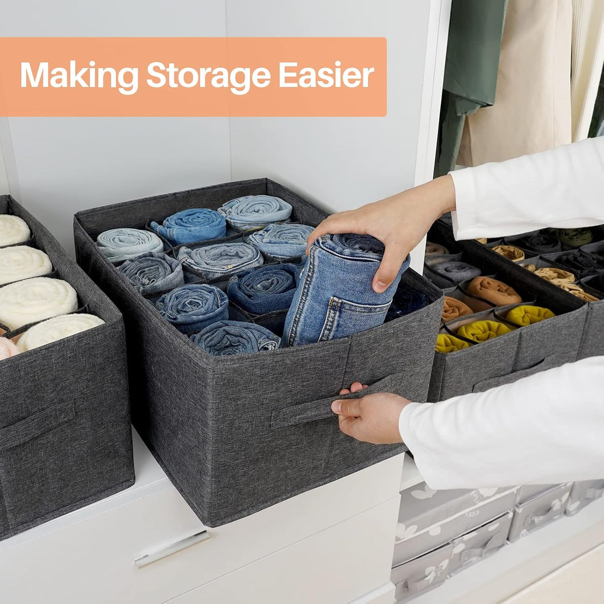 4 Pack 12-Grid Closet Organizers and Storage Bins with Dividers for Clothes