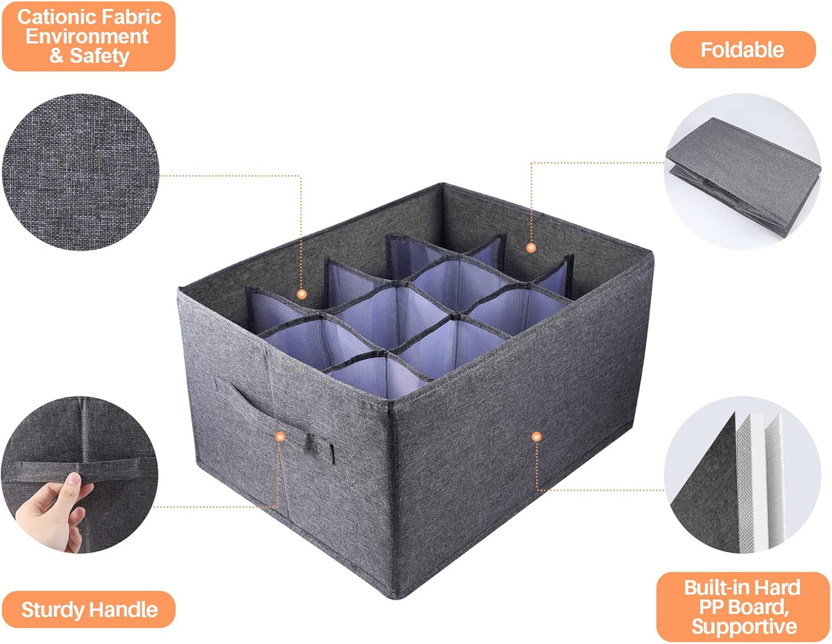 4 Pack 12-Grid Closet Organizers and Storage Bins with Dividers for Clothes