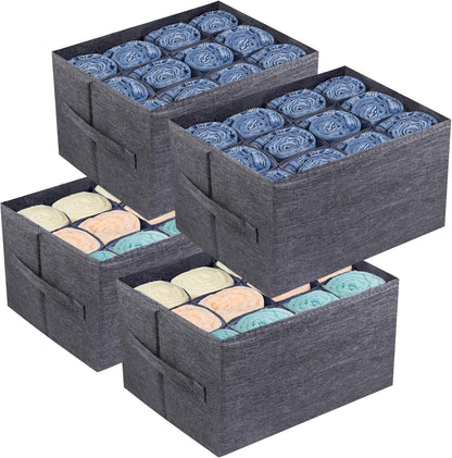 4 Pack 12-Grid Closet Organizers and Storage Bins with Dividers for Clothes