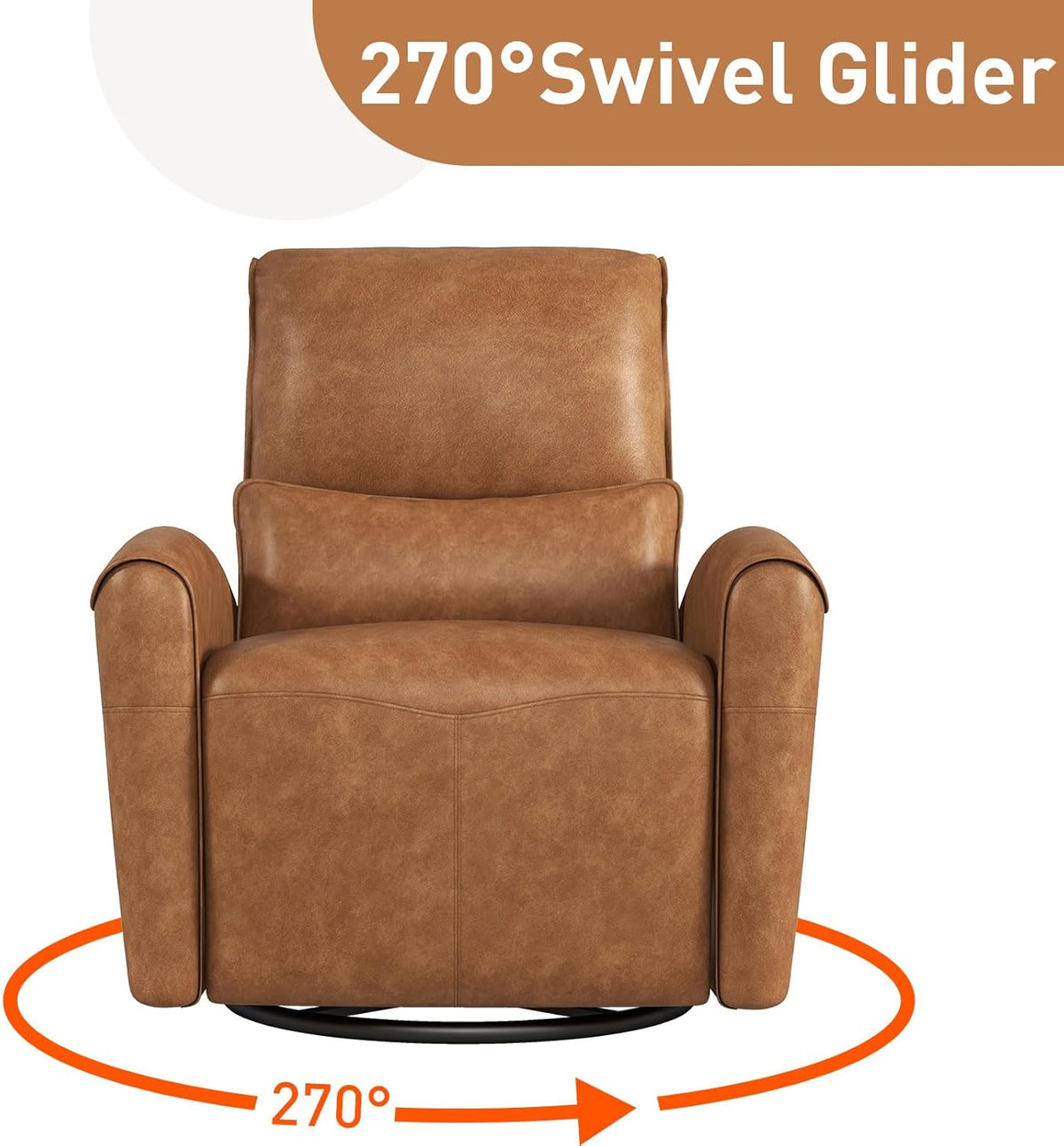 Power Swivel Rocker Recliner Chair with USB Port, 23.2" Wide Seat, Fixed Lumbar Support, Upholstered Glider Chair for Nursery Living Room, Brown