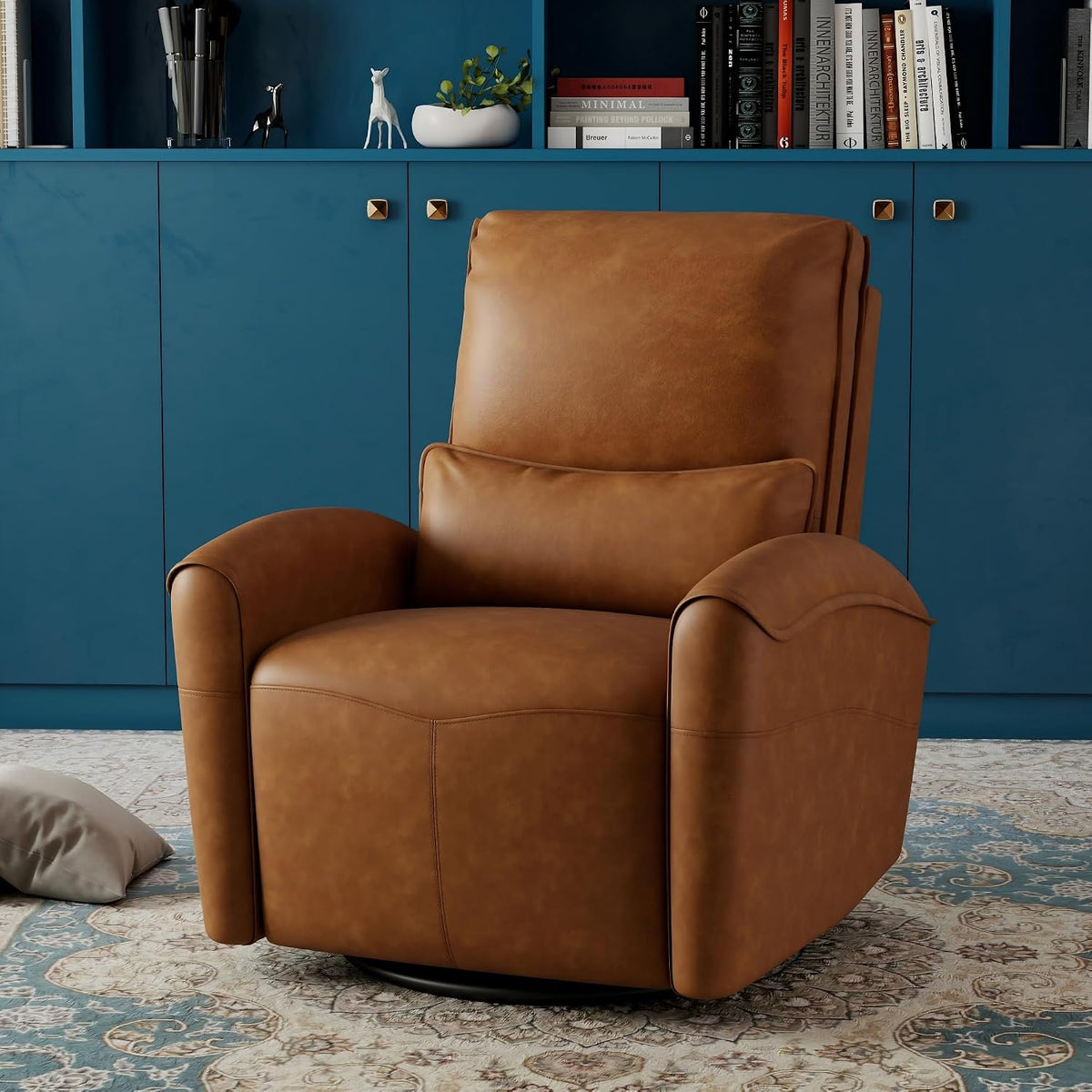 Power Swivel Rocker Recliner Chair with USB Port, 23.2" Wide Seat, Fixed Lumbar Support, Upholstered Glider Chair for Nursery Living Room, Brown