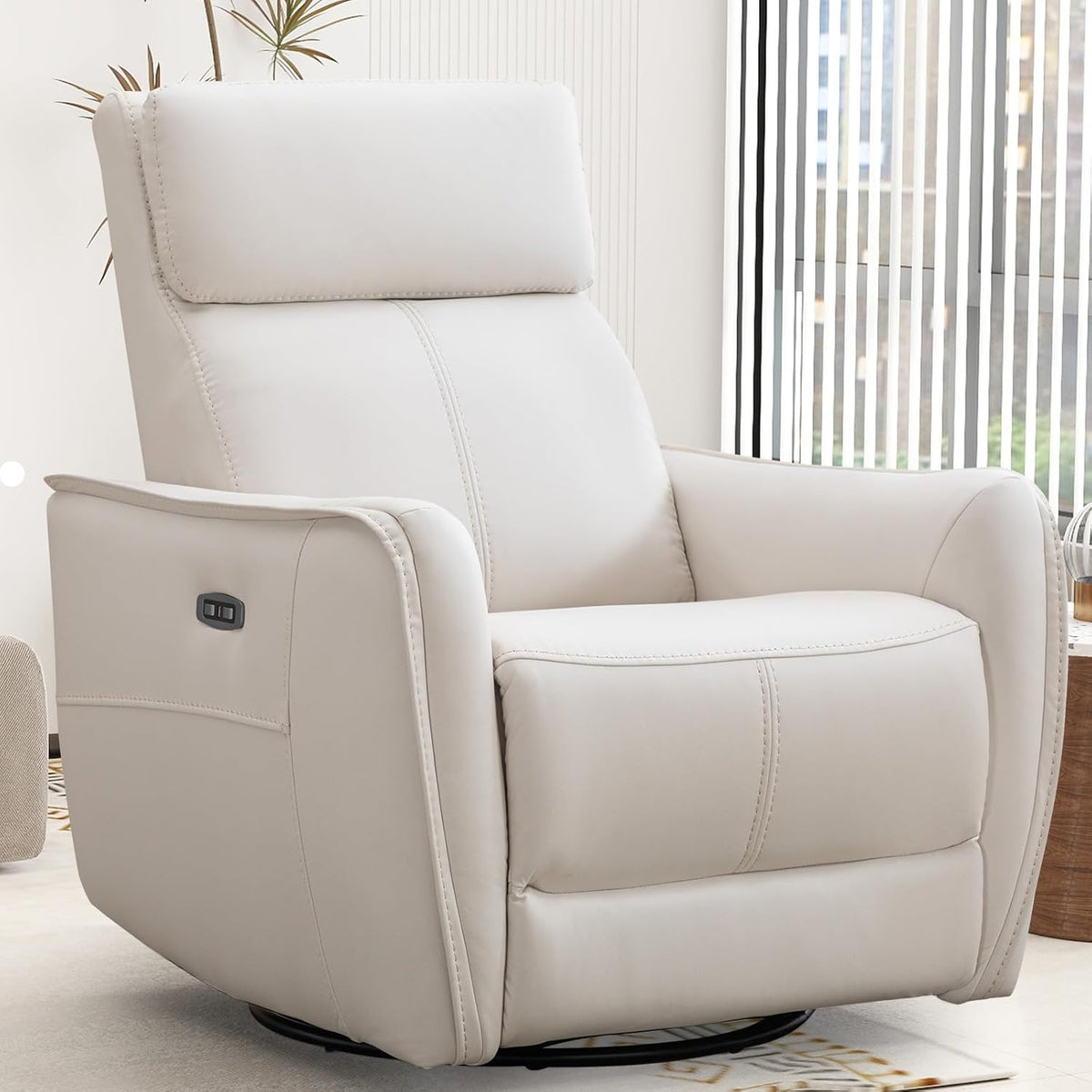 Power Swivel Rocker Recliner Chair with USB Port, 23.2" Wide Seat, Fixed Lumbar Support, Upholstered Glider Chair for Nursery Living Room, Brown