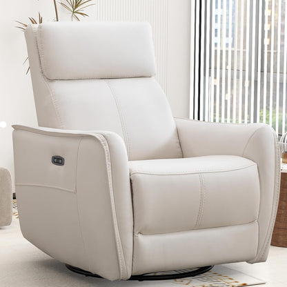 Power Swivel Rocker Recliner Chair with USB Port, 23.2" Wide Seat, Fixed Lumbar Support, Upholstered Glider Chair for Nursery Living Room, Brown