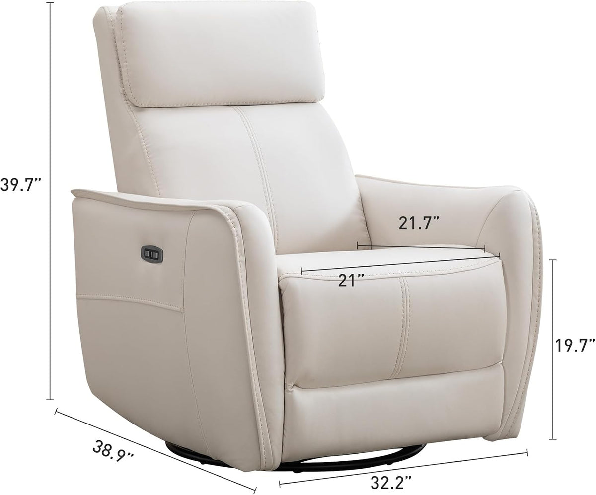 Power Swivel Rocker Recliner Chair with USB Port, 23.2" Wide Seat, Fixed Lumbar Support, Upholstered Glider Chair for Nursery Living Room, Brown