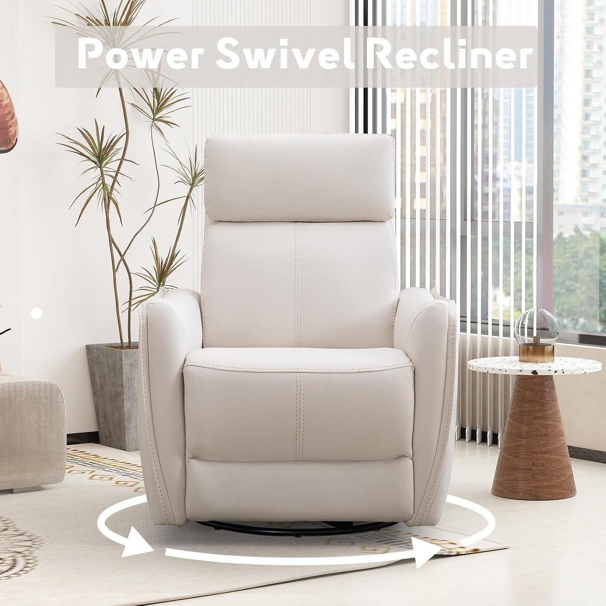 Power Swivel Rocker Recliner Chair with USB Port, 23.2" Wide Seat, Fixed Lumbar Support, Upholstered Glider Chair for Nursery Living Room, Brown