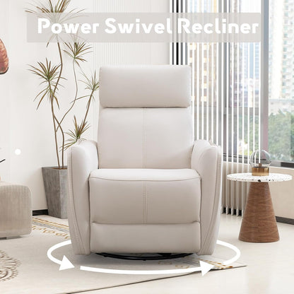 Power Swivel Rocker Recliner Chair with USB Port, 23.2" Wide Seat, Fixed Lumbar Support, Upholstered Glider Chair for Nursery Living Room, Brown