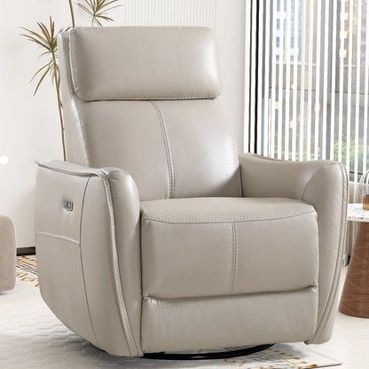 Power Swivel Rocker Recliner Chair with USB Port, 23.2" Wide Seat, Fixed Lumbar Support, Upholstered Glider Chair for Nursery Living Room, Brown