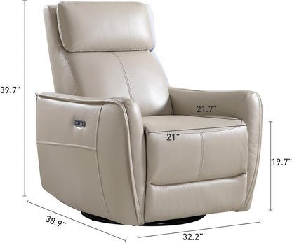 Power Swivel Rocker Recliner Chair with USB Port, 23.2" Wide Seat, Fixed Lumbar Support, Upholstered Glider Chair for Nursery Living Room, Brown
