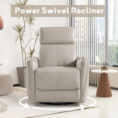 Power Swivel Rocker Recliner Chair with USB Port, 23.2" Wide Seat, Fixed Lumbar Support, Upholstered Glider Chair for Nursery Living Room, Brown